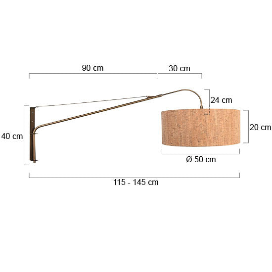 Wandlamp Elegant Classy 4743BR brons met beige kurk kap Ø50 cm