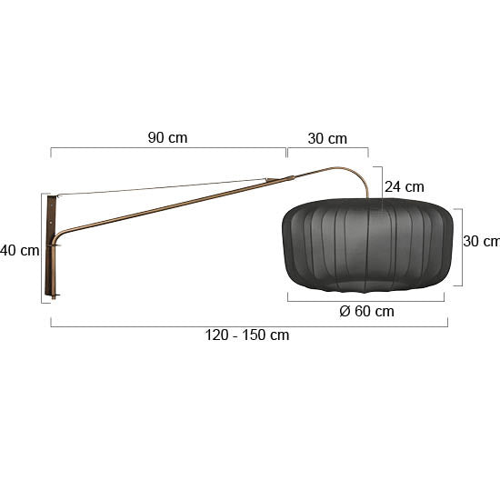 Wandlamp Vela Lino 4749BR brons met zwarte textiel kap Ø60 cm