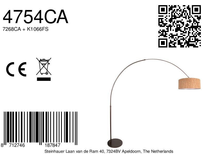 Booglamp Sparkled Light 4754CA cacao met beige kurkstructuur kap