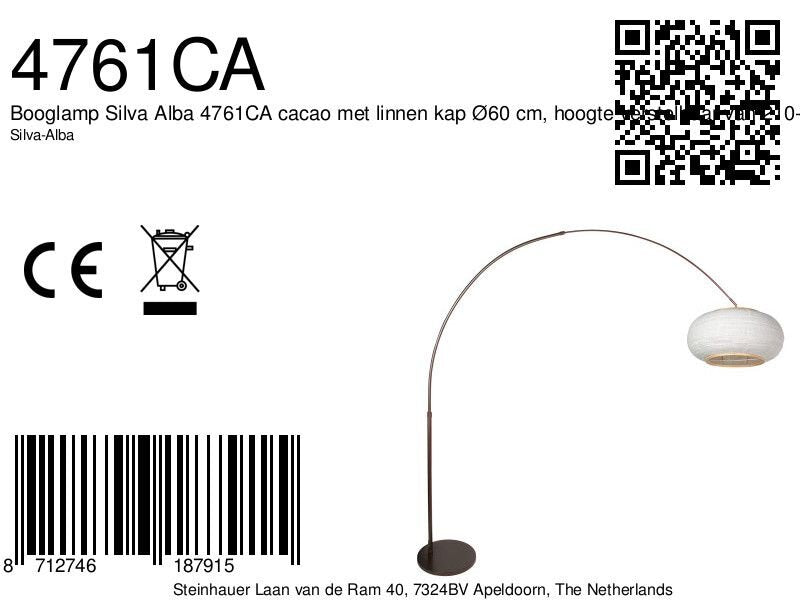 Booglamp Silva Alba 4761CA cacao met linnen kap Ø60 cm