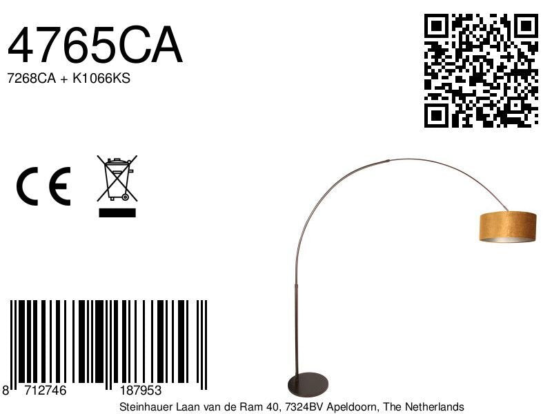 Booglamp Sparkled Light 4765CA cacao met luxe goudkleurige velours kap