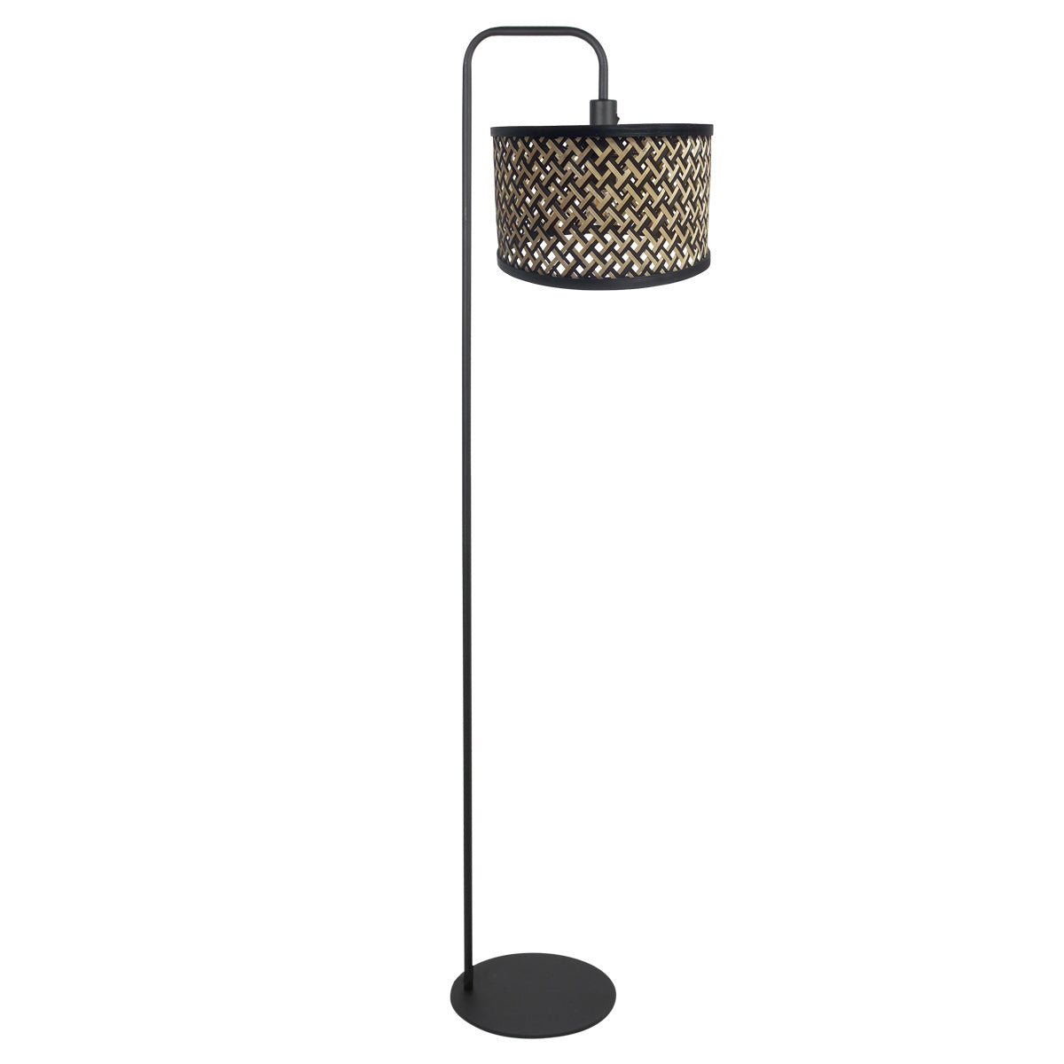 Vloerlamp Stang 4773ZW, zwarte vloerlamp met bamboe kap