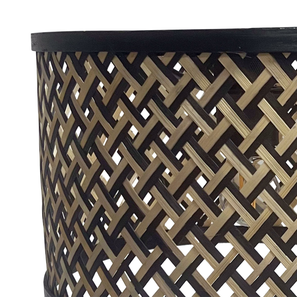 Vloerlamp Stang 4773ZW, zwarte vloerlamp met bamboe kap