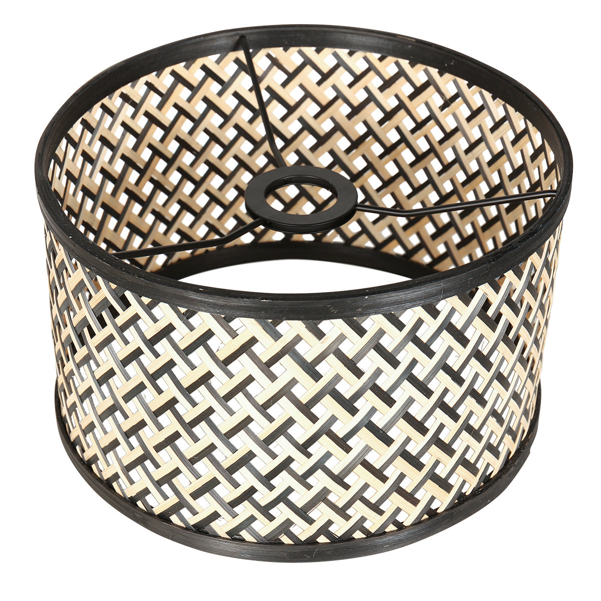Vloerlamp Stang 4773ZW, zwarte vloerlamp met bamboe kap