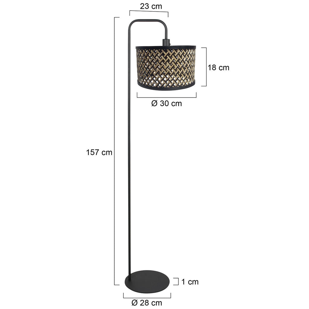 Vloerlamp Stang 4773ZW, zwarte vloerlamp met bamboe kap