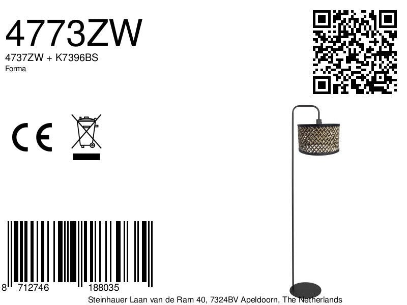 Vloerlamp Stang 4773ZW, zwarte vloerlamp met bamboe kap