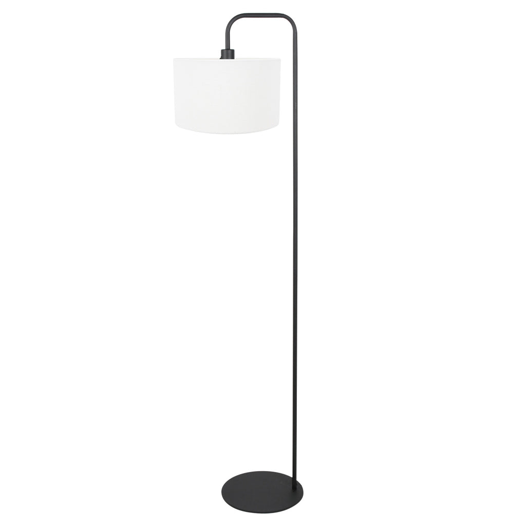 Vloerlamp Stang 4778ZW zwart met grof wit linnen kap