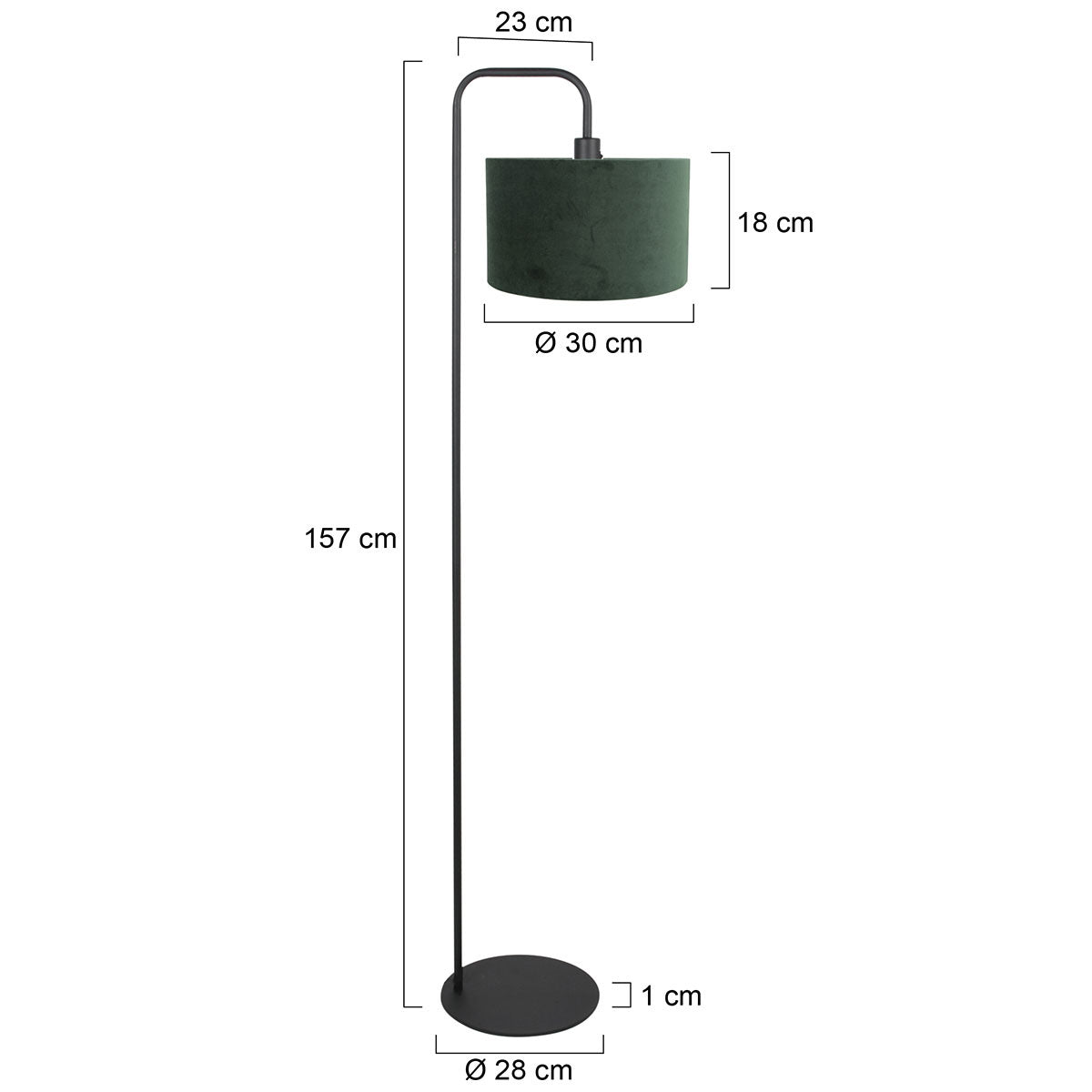 Vloerlamp Stang 4780ZW zwart met groene velours kap