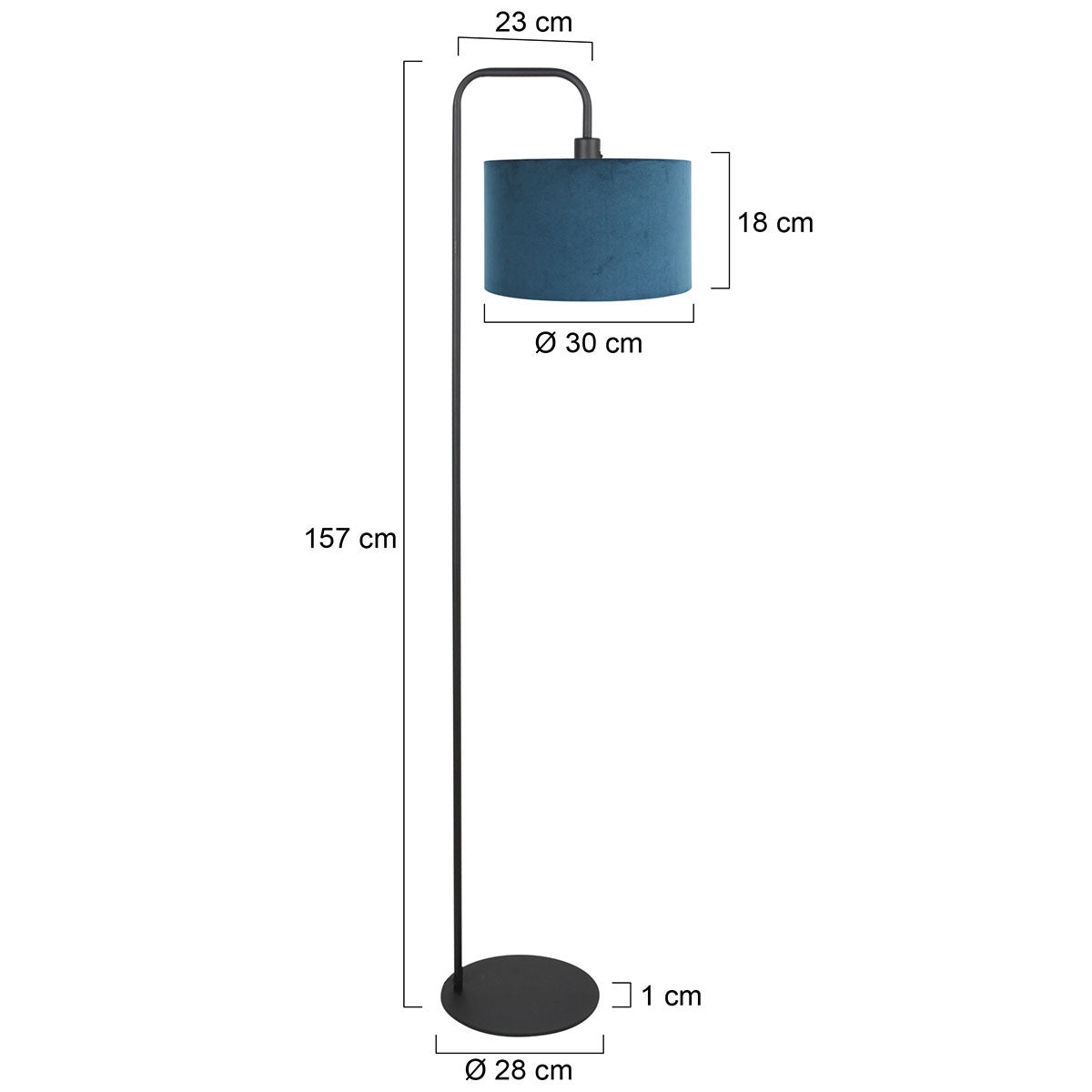 Vloerlamp Stang 4781ZW zwart met blauwe velours kap