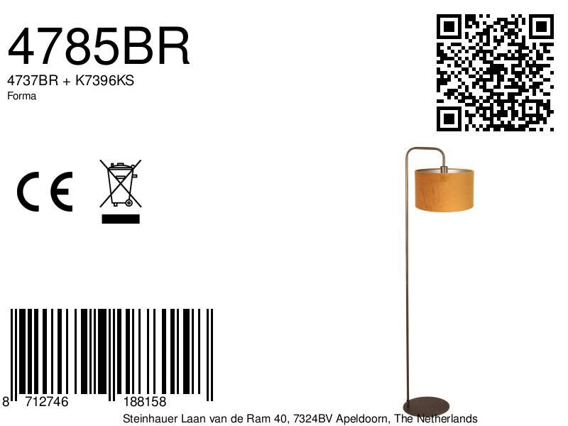 Vloerlamp Stang 4785BR bronskleurig met goud/geel velours kap