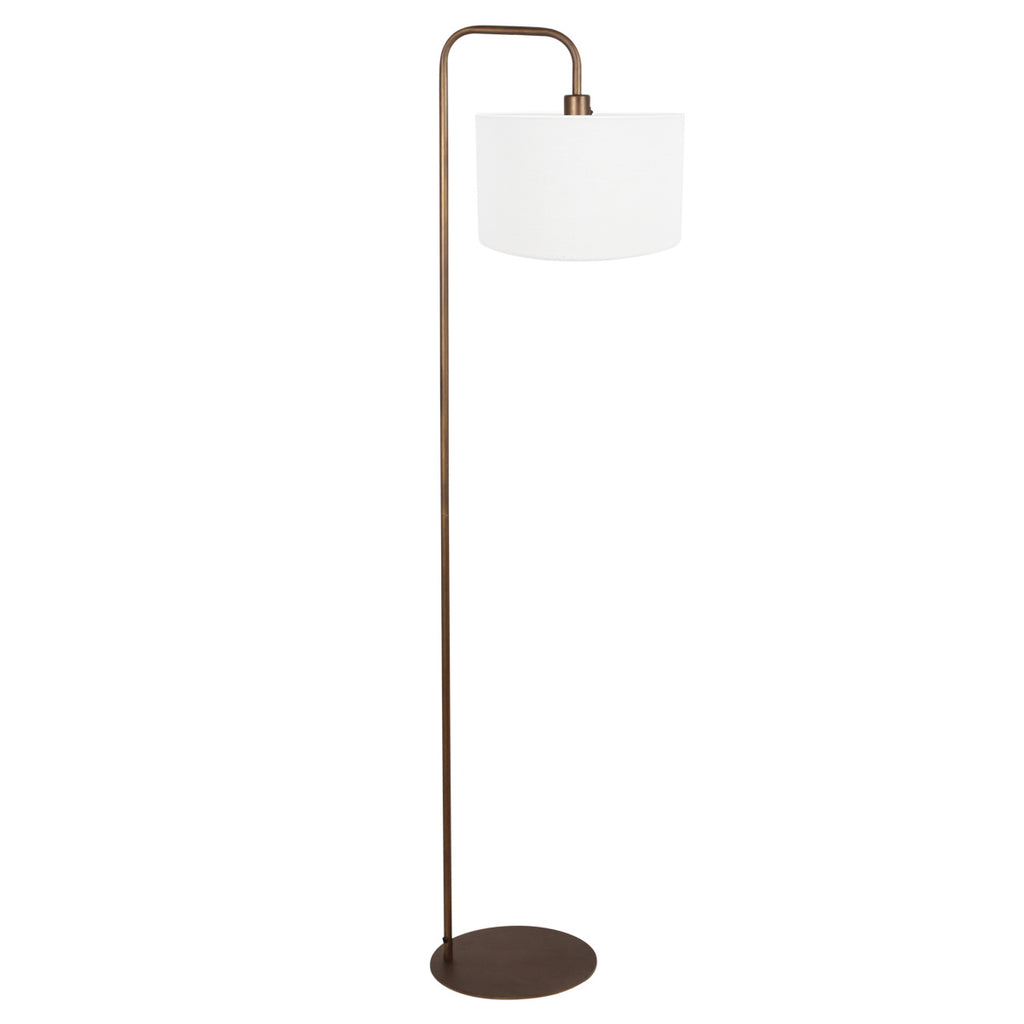 Vloerlamp Stang 4786BR bronskleurig met grof wit linnen kap