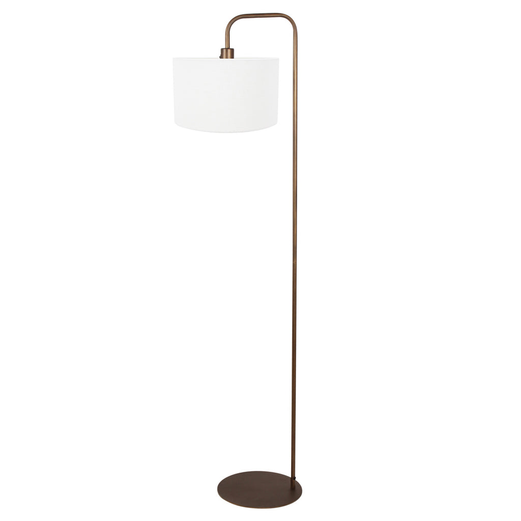 Vloerlamp Stang 4786BR bronskleurig met grof wit linnen kap