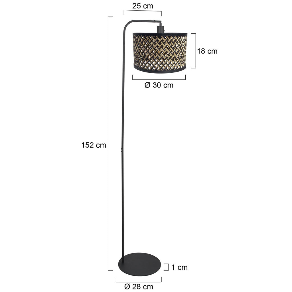 Vloerlamp Stang 4789ZW met gevlochten bamboe kap