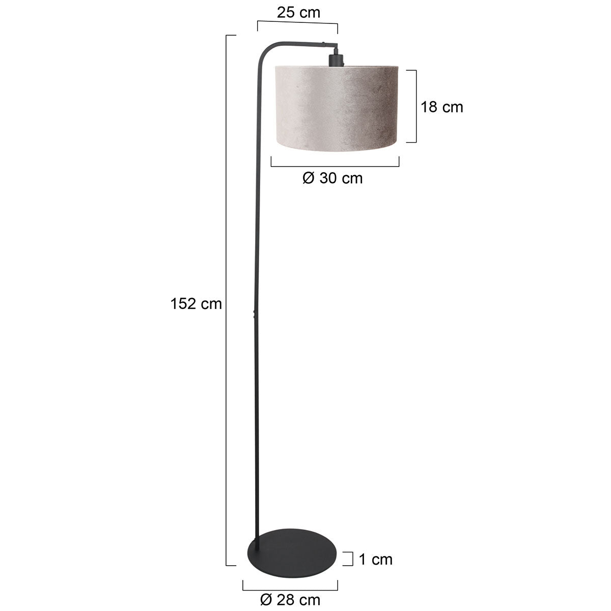 Vloerlamp Stang 4792ZW met grijze velours kap