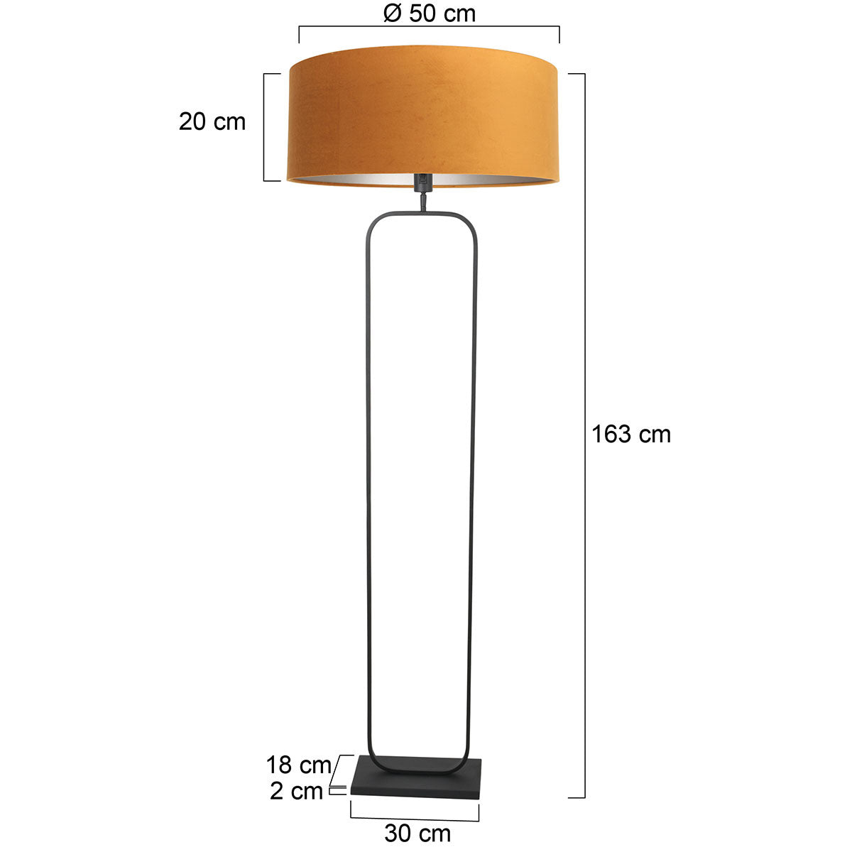 Vloerlamp Stang 4821ZW - zwart armatuur met gouden velours kap