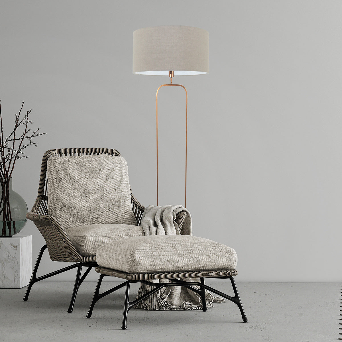 Vloerlamp Stang 4830BR - brons armatuur met grijs linnen kap