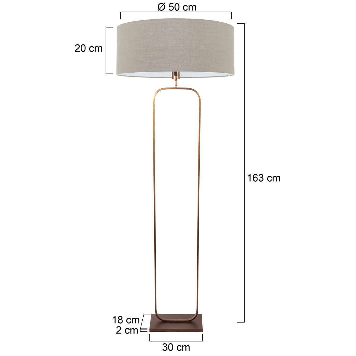 Vloerlamp Stang 4830BR - brons armatuur met grijs linnen kap