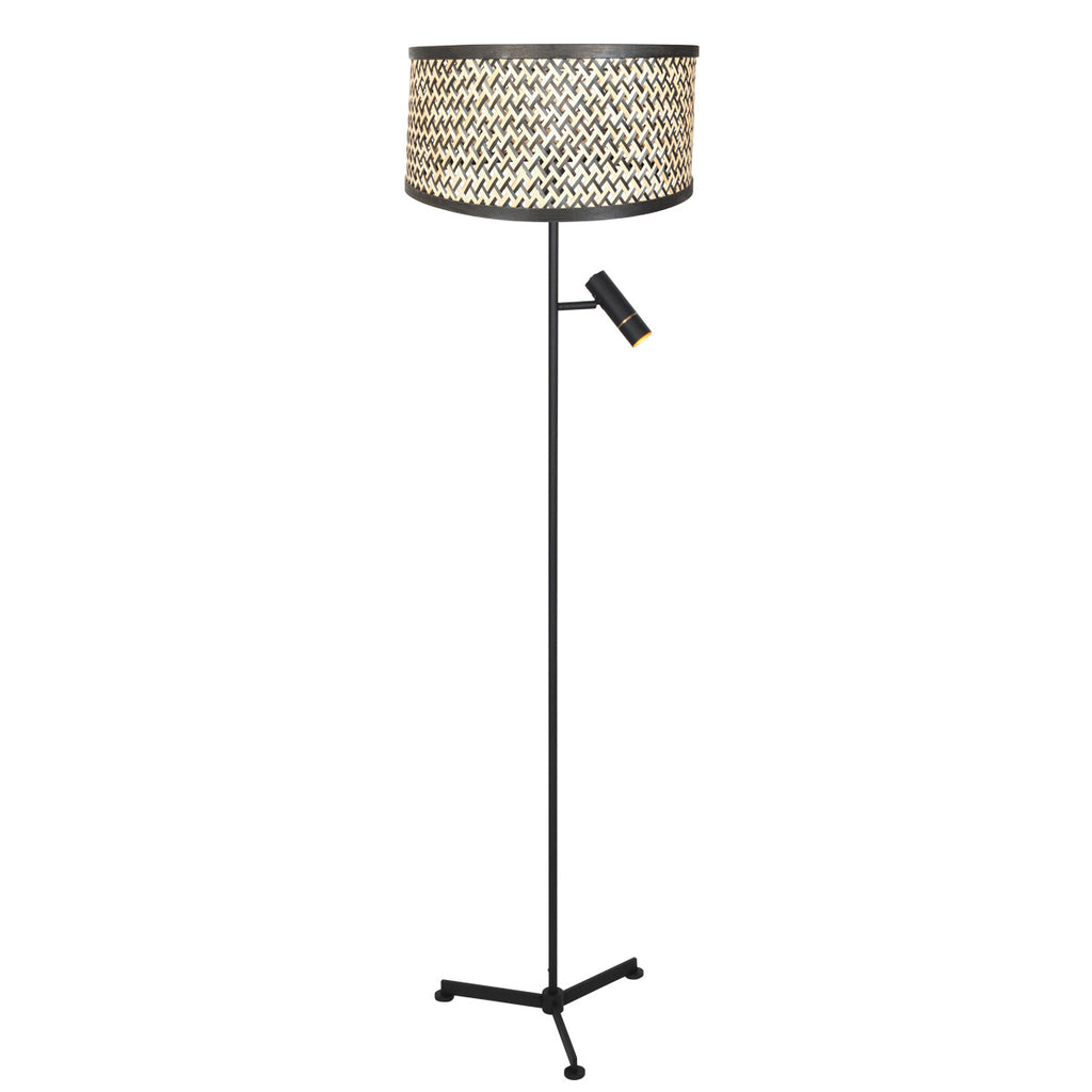 Vloerlamp Stang 4832ZW met leeslicht en gevlochten bamboe kap