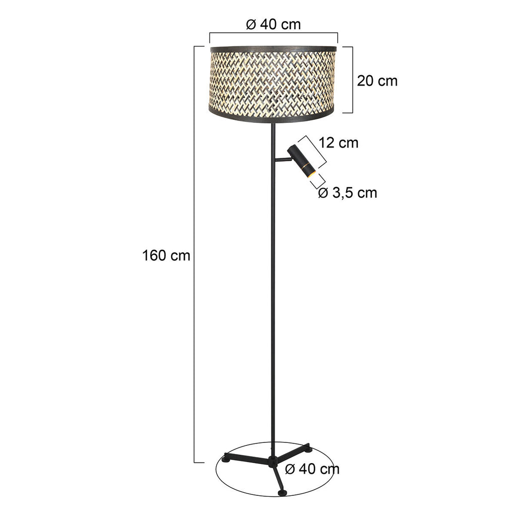 Vloerlamp Stang 4832ZW met leeslicht en gevlochten bamboe kap
