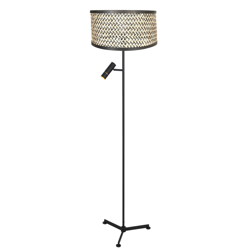 Vloerlamp Stang 4832ZW met leeslicht en gevlochten bamboe kap