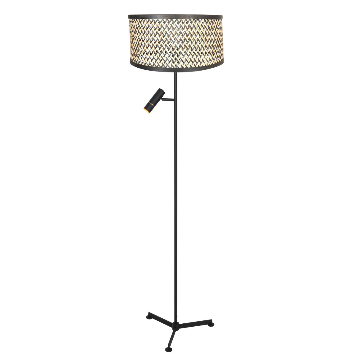 Vloerlamp Stang 4832ZW met leeslicht en gevlochten bamboe kap