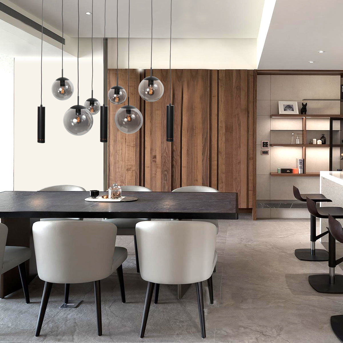 Zwarte hanglamp Bollique 4846ZW, 9-lichts design voor eettafel