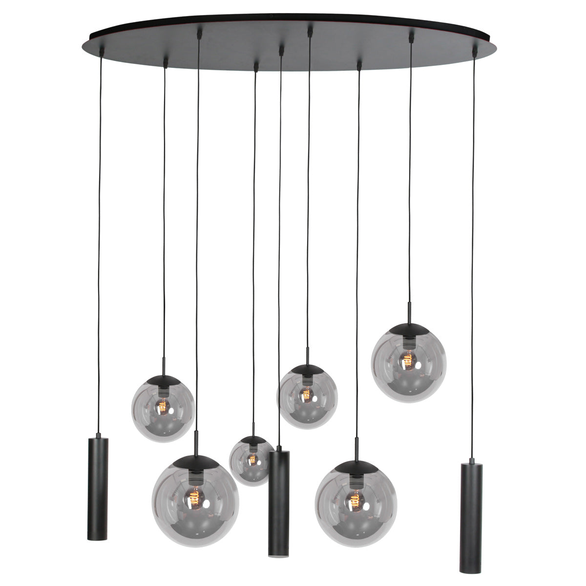 Zwarte hanglamp Bollique 4846ZW, 9-lichts design voor eettafel