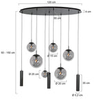 Zwarte hanglamp Bollique 4846ZW, 9-lichts design voor eettafel