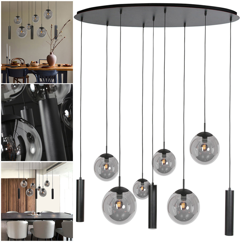 Zwarte hanglamp Bollique 4846ZW, 9-lichts design voor eettafel
