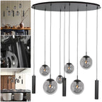 Zwarte hanglamp Bollique 4846ZW, 9-lichts design voor eettafel