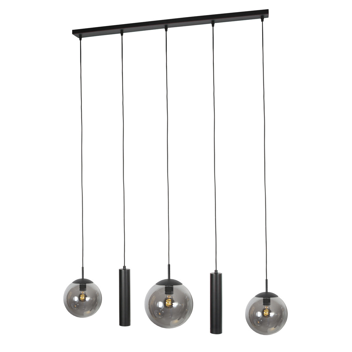 Zwarte hanglamp Bollique 4847ZW, 5-lichts voor eettafel