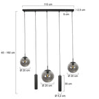 Zwarte hanglamp Bollique 4847ZW, 5-lichts voor eettafel