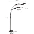 Zwarte vloerlamp Pentra 4855ZW, 5-lichts met marmeren voet