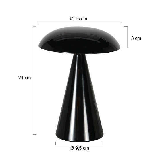 Tafellamp Mush 4856ZW - glanzende zwarte oplaadbare sfeerlamp