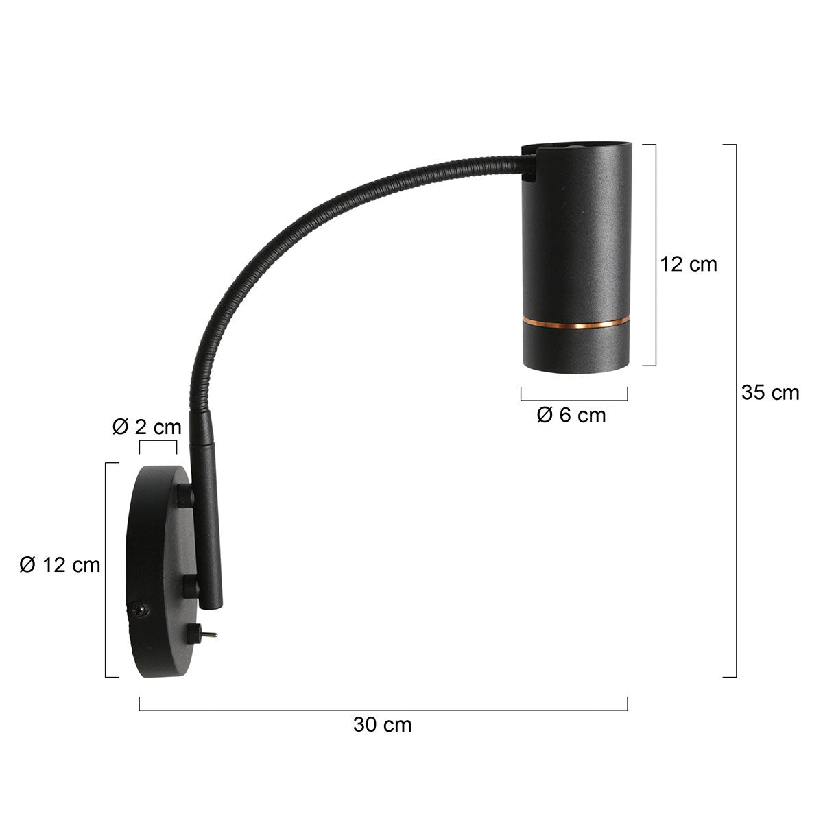 Zwarte wandlamp Downlume 4857ZW, flexibel GU10 spot design