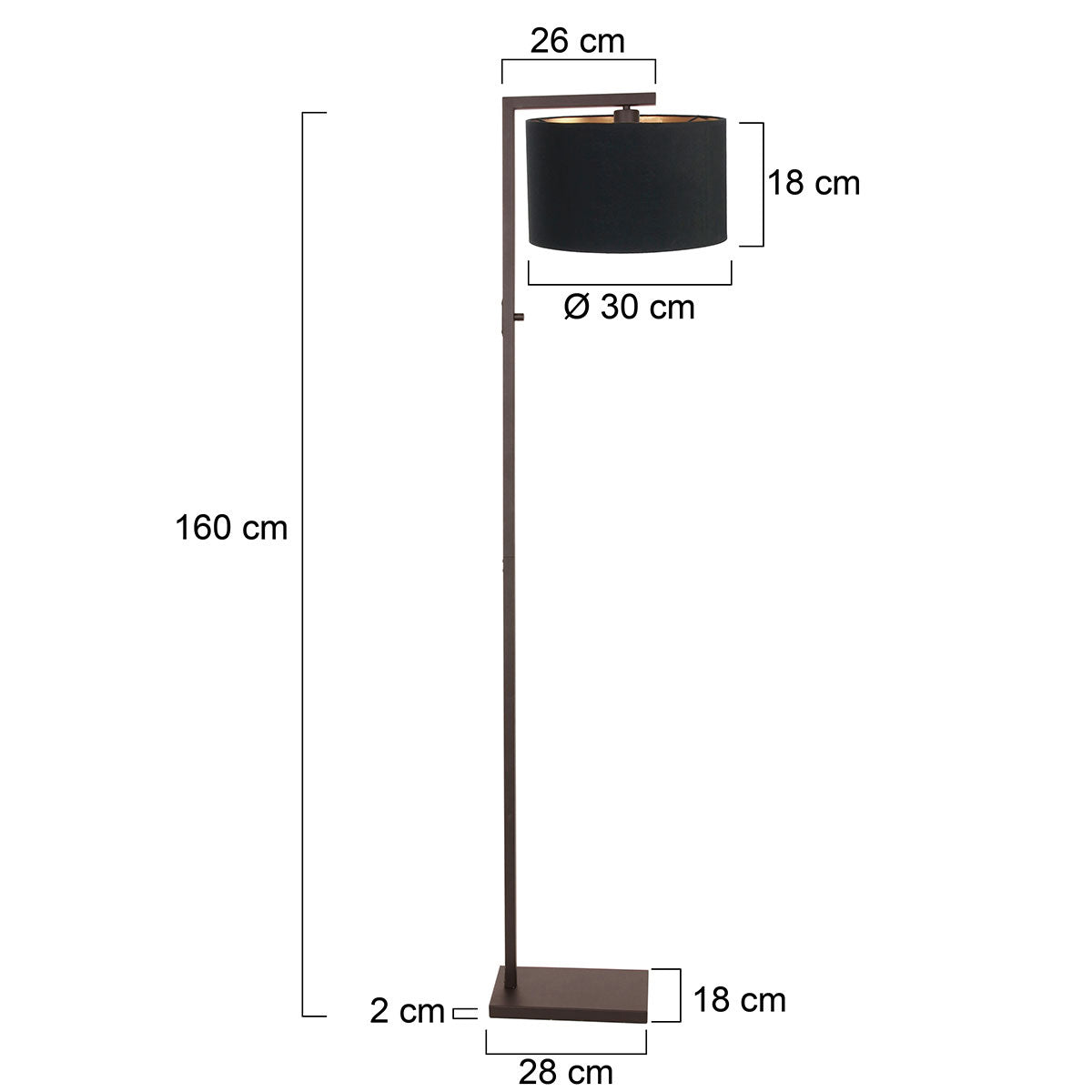 Cacao vloerlamp Stang 4875CA met schakelaar en zwarte linnen kap
