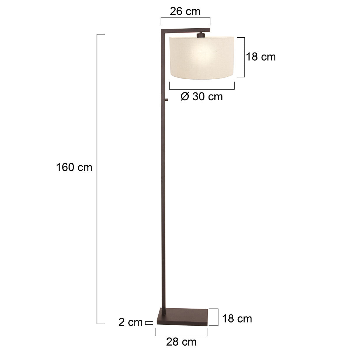 Cacao vloerlamp Stang 4877CA met schakelaar en grof wit linnen kap