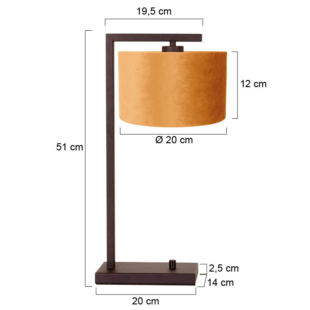 Cacao tafellamp Stang 4884CA met goud velours kap