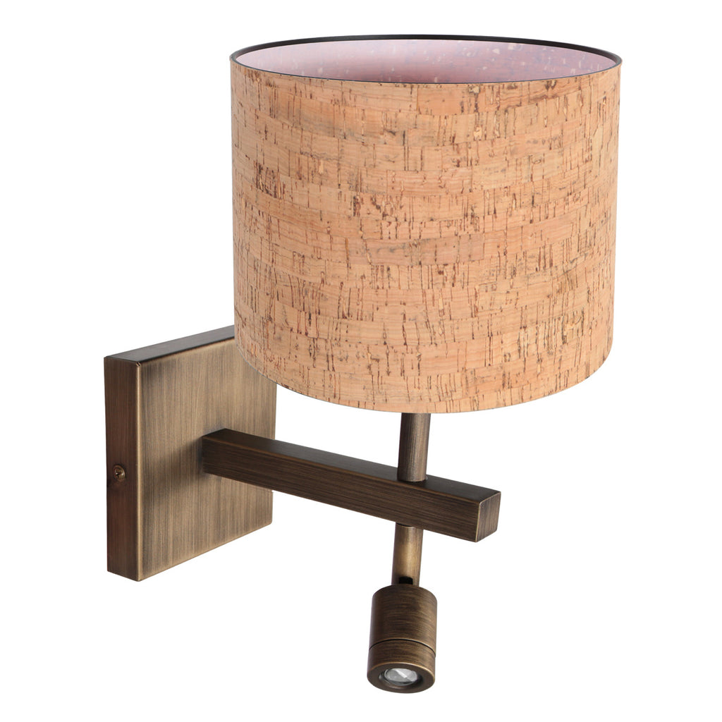 Wandlamp Stang 4889BR met kurk kap en warm leeslicht