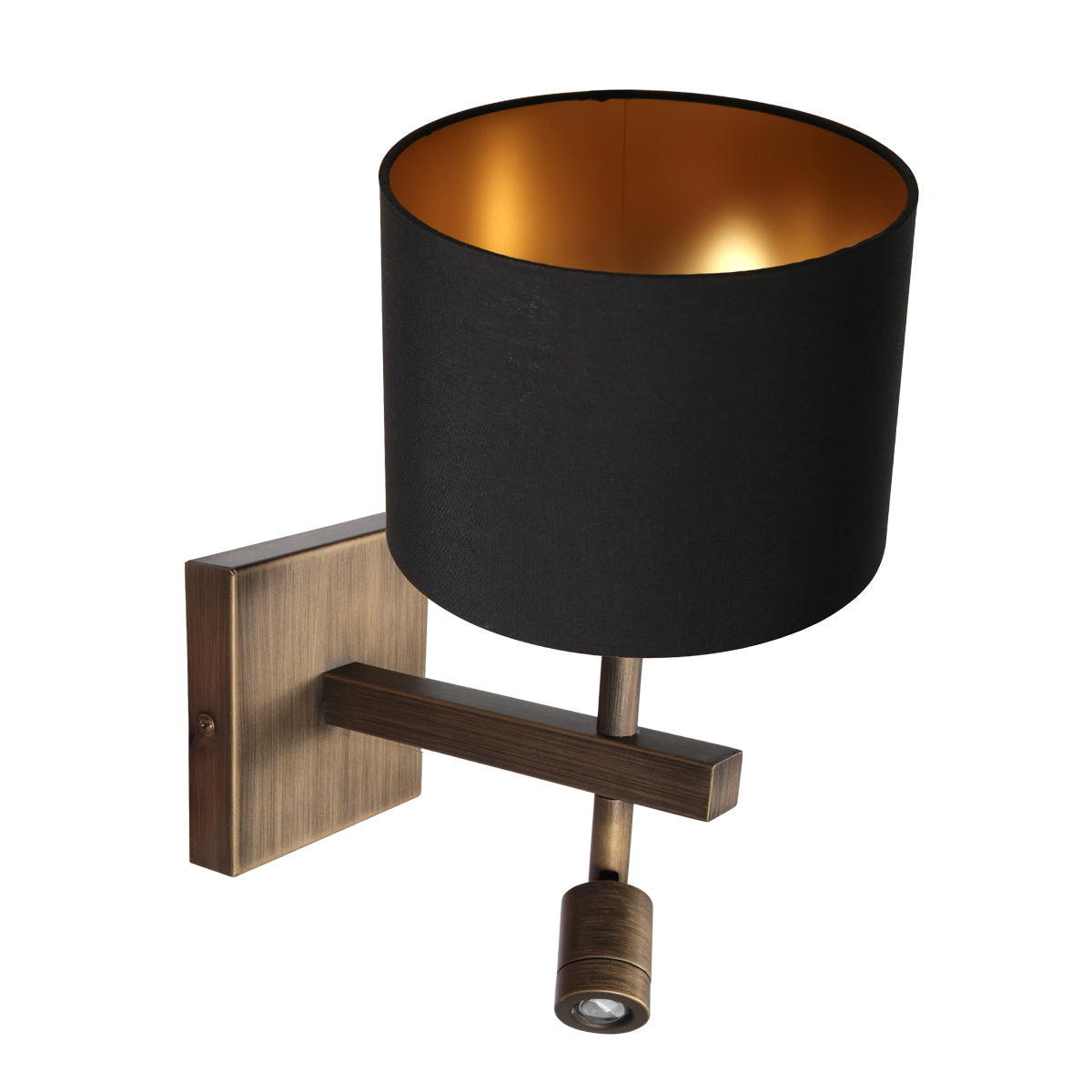 Wandlamp Stang 4890BR met zwart linnen kap en leeslicht