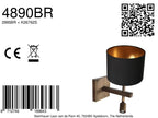 Wandlamp Stang 4890BR met zwart linnen kap en leeslicht