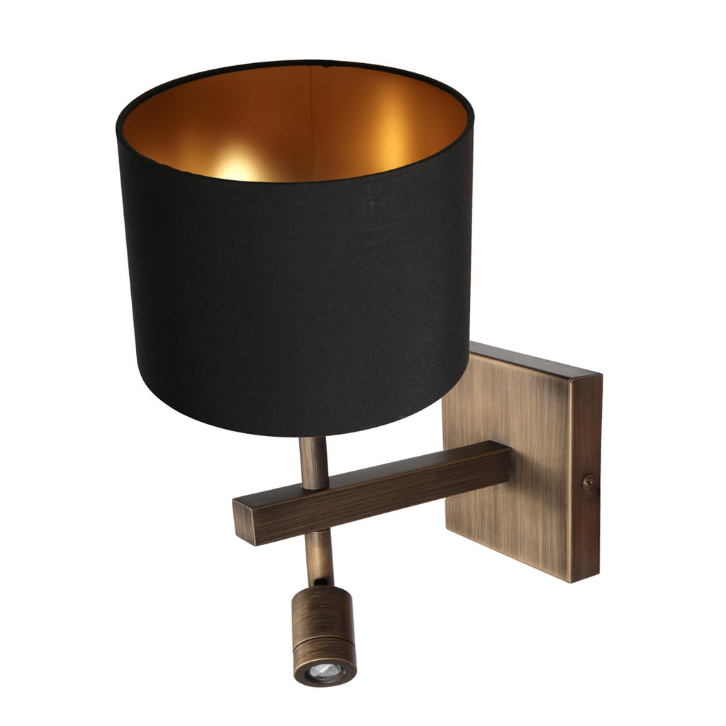 Wandlamp Stang 4890BR met zwart linnen kap en leeslicht