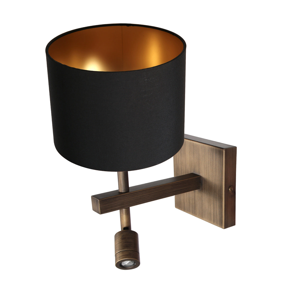 Wandlamp Stang 4890BR met zwart linnen kap en leeslicht