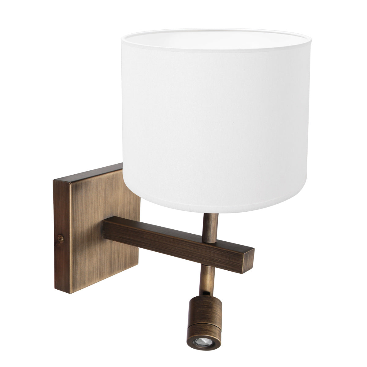 Wandlamp Stang 4891BR met wit linnen kap en leeslicht