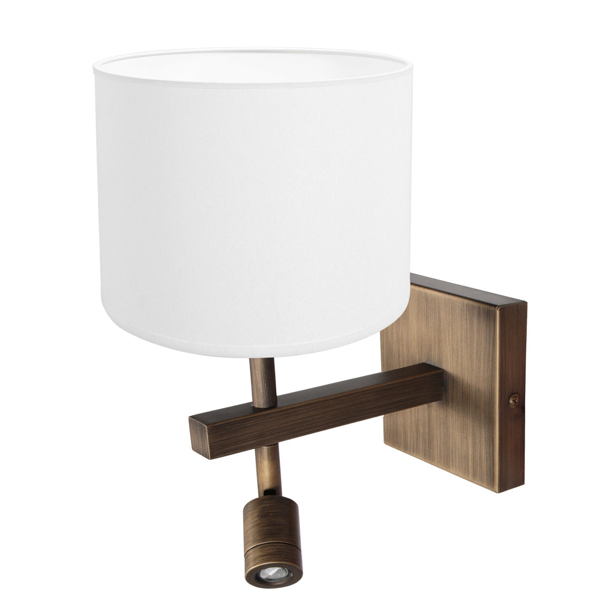 Wandlamp Stang 4891BR met wit linnen kap en leeslicht