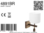 Wandlamp Stang 4891BR met wit linnen kap en leeslicht