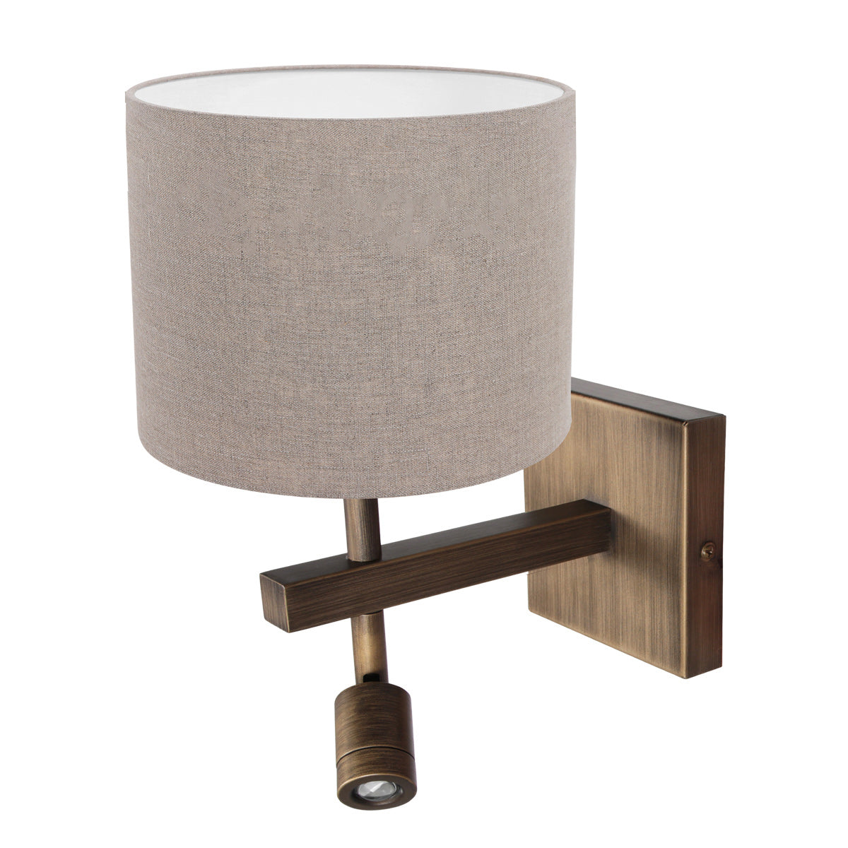 Wandlamp Stang 4892BR met grijze linnen kap en leeslicht