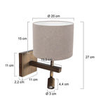 Wandlamp Stang 4892BR met grijze linnen kap en leeslicht