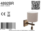 Wandlamp Stang 4892BR met grijze linnen kap en leeslicht
