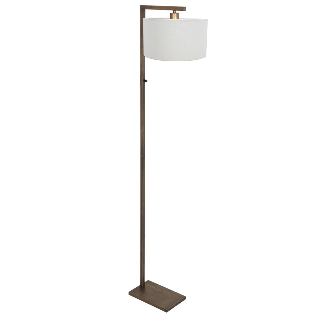 Bronzen vloerlamp Stang 4896BR met schakelaar en wit grof linnen kap